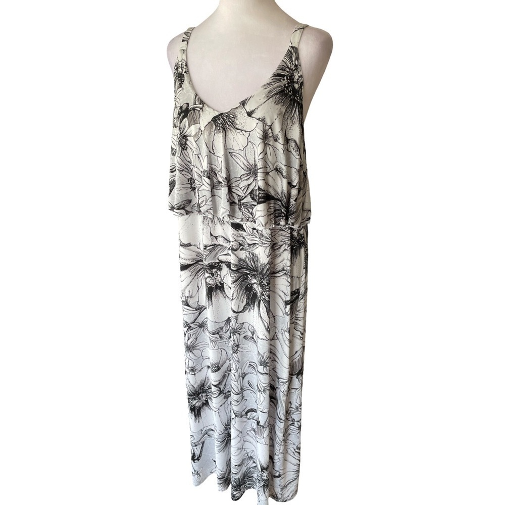 Style & Co Black and White Tropical Floral Print Maxi Dress Women’s Size XL